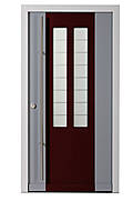 Holztür in Farbgebung Telegrau/Weinrot