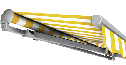 Economy-Markise mit gelb / weißen Blockstreifen